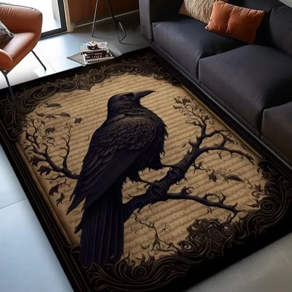 Black Raven Decorative Area Rug - Vintage Script Design. Well made